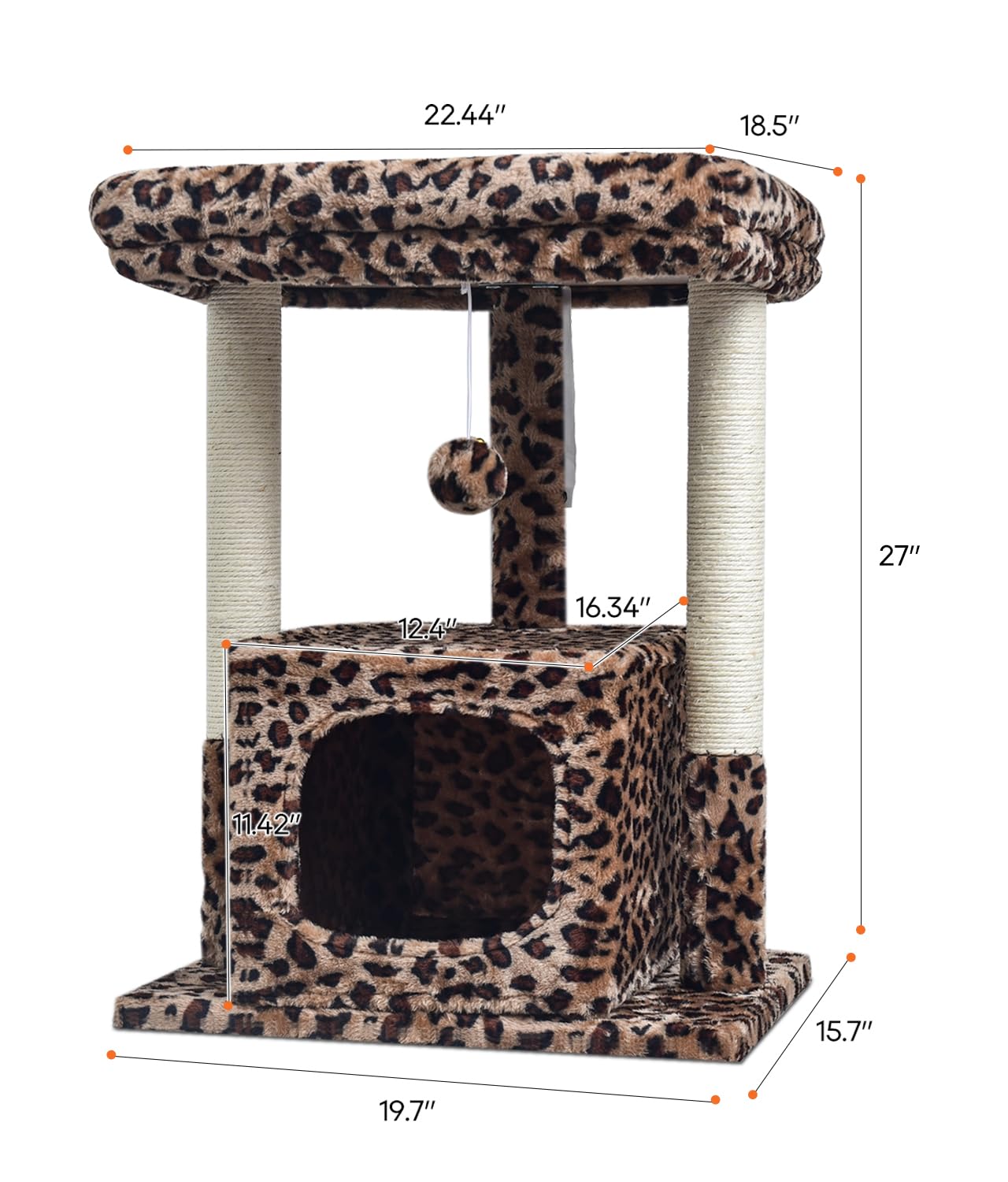 SYANDLVY 27-Inch Cat Tree for Indoor Cats – Leopard Print Activity Tower with Scratching Posts