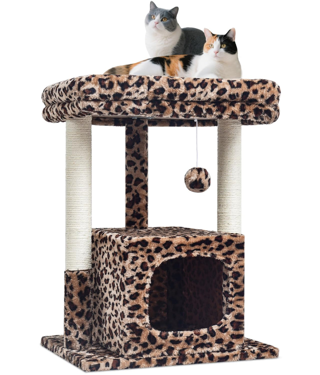 SYANDLVY 27-Inch Cat Tree for Indoor Cats – Leopard Print Activity Tower with Scratching Posts