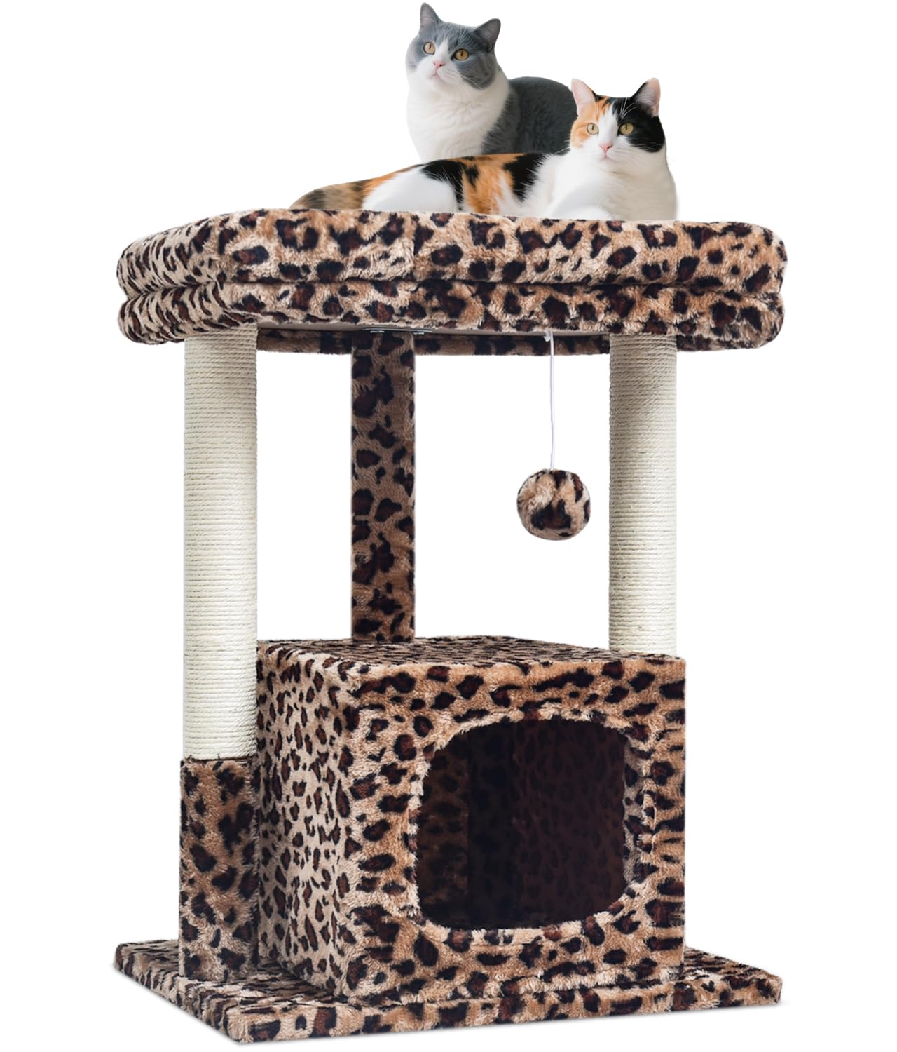 SYANDLVY 27-Inch Cat Tree for Indoor Cats – Leopard Print Activity Tower with Scratching Posts