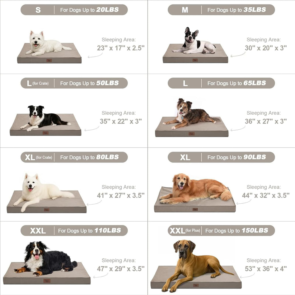 Tail Stories Outdoor All-Weather XL Dog Bed – Waterproof Orthopedic 44x32 in (Khaki)