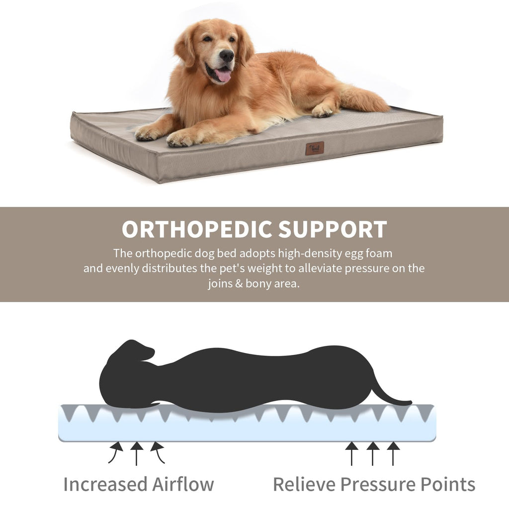 Tail Stories Outdoor All-Weather XL Dog Bed – Waterproof Orthopedic 44x32 in (Khaki)