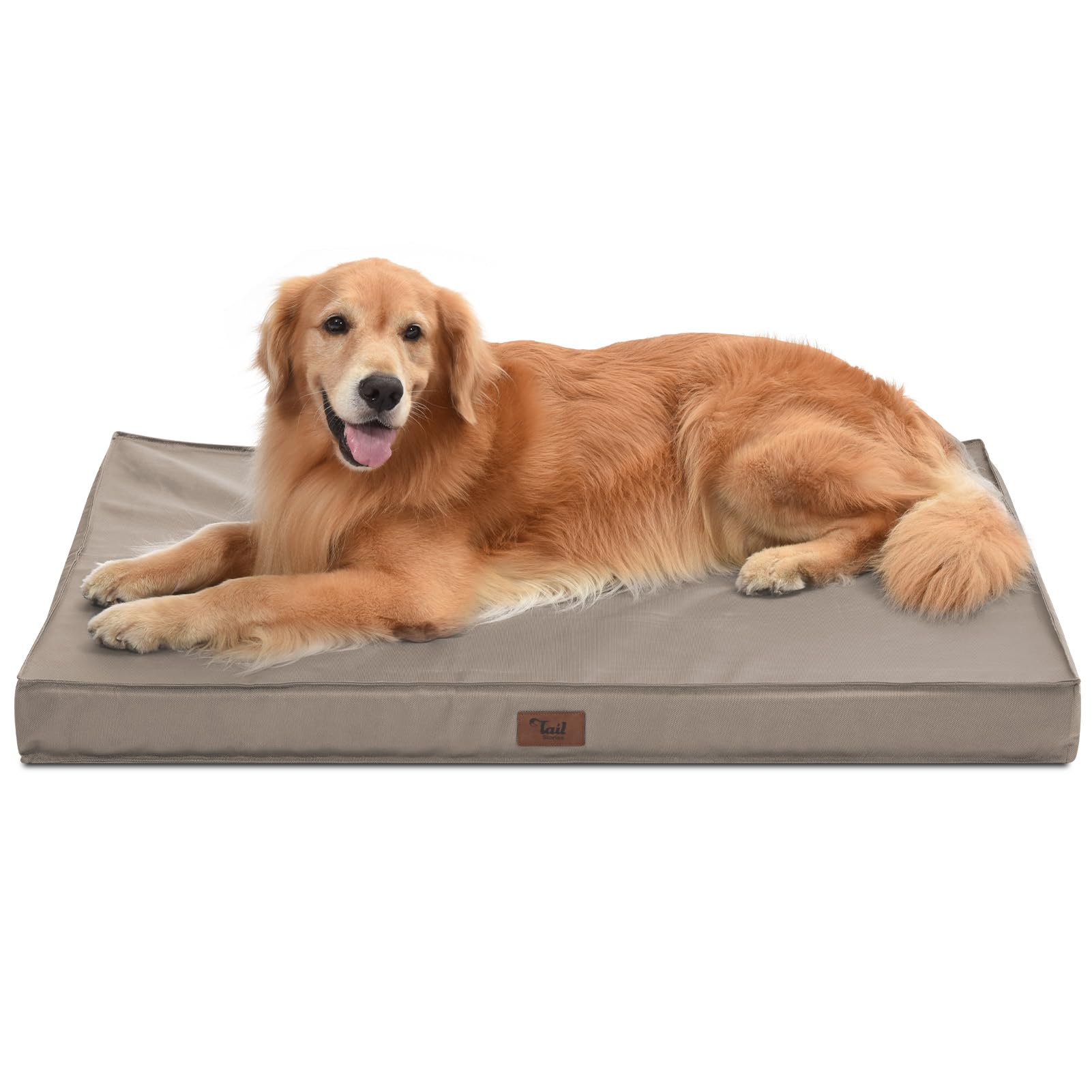 Tail Stories Outdoor All-Weather XL Dog Bed – Waterproof Orthopedic 44x32 in (Khaki)