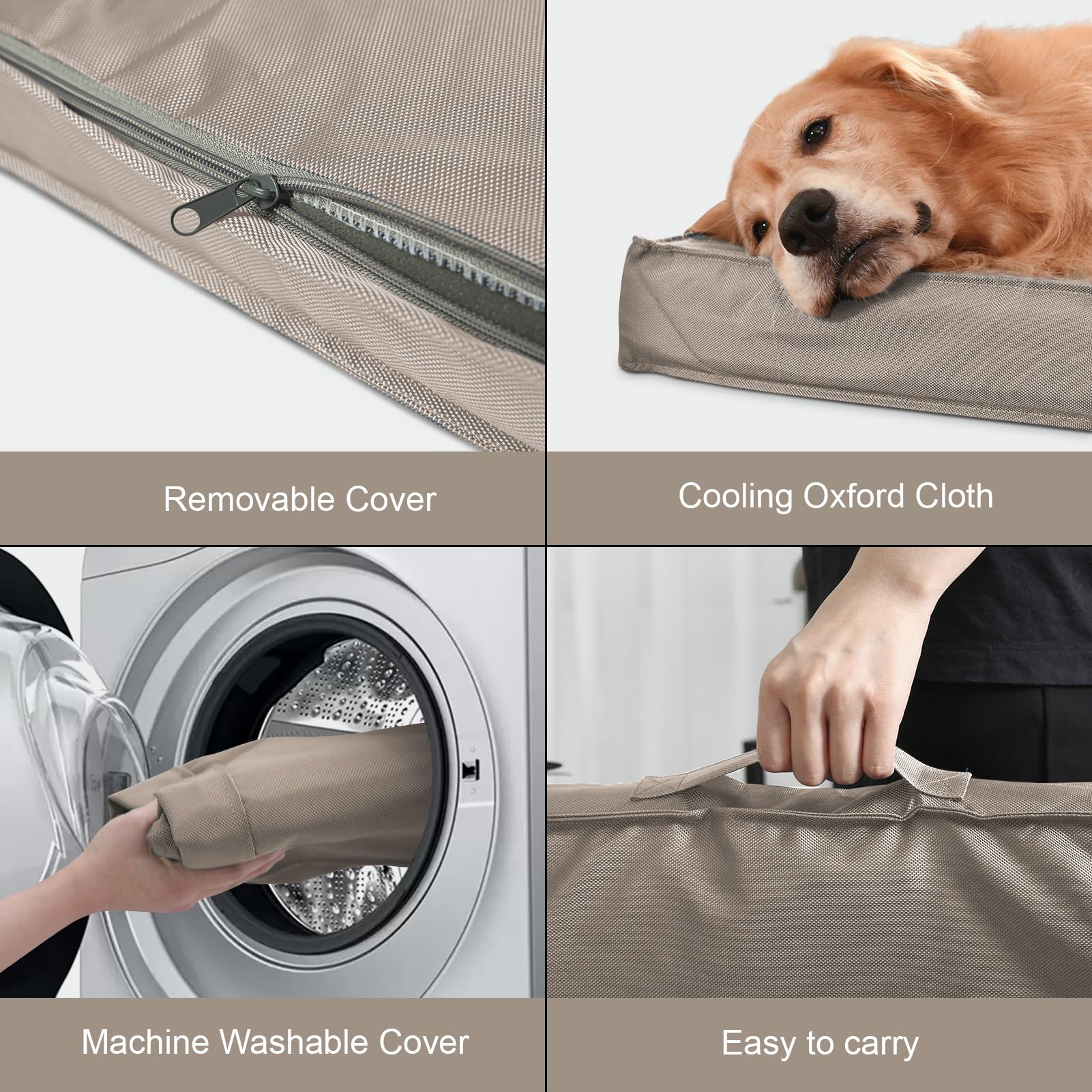 Tail Stories Outdoor All-Weather XL Dog Bed – Waterproof Orthopedic 44x32 in (Khaki)