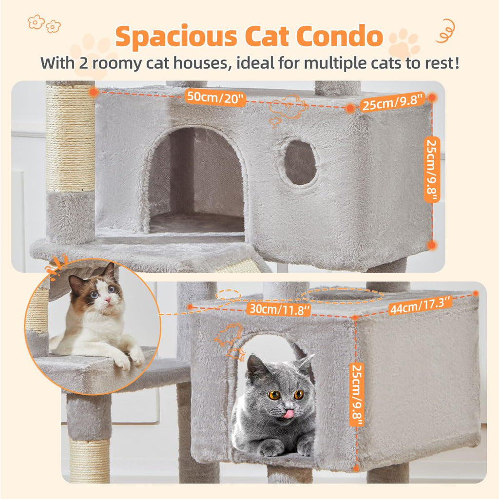 Taoqimiao Cat Tree 71-Inch Indoor Cat Condo | 8 Sisal Posts, 2 Top Perches