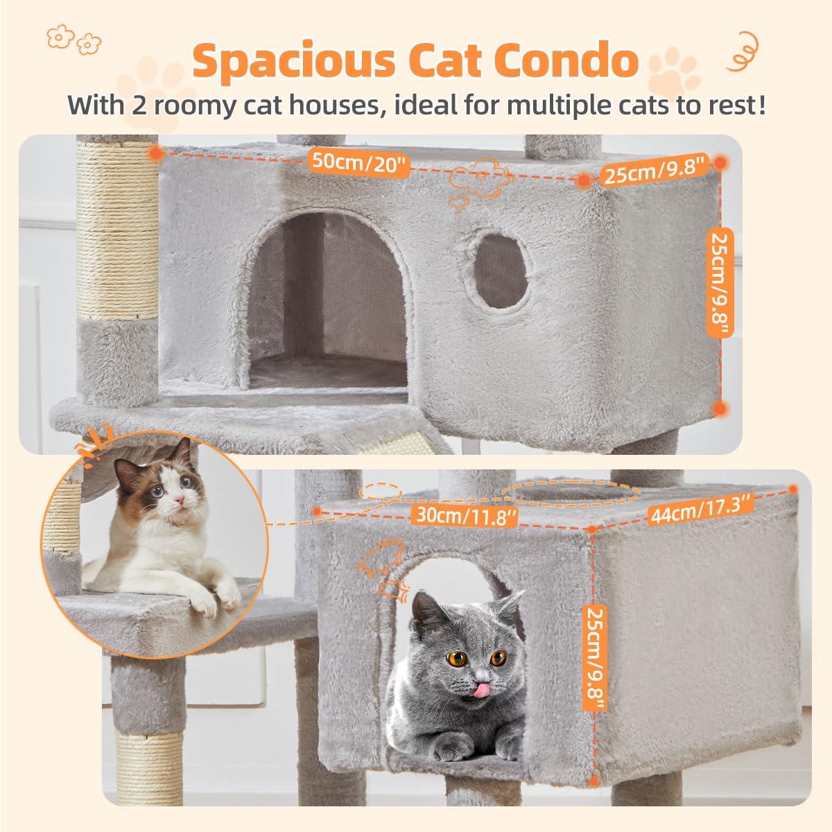 Taoqimiao Cat Tree 71-Inch Indoor Cat Condo | 8 Sisal Posts, 2 Top Perches