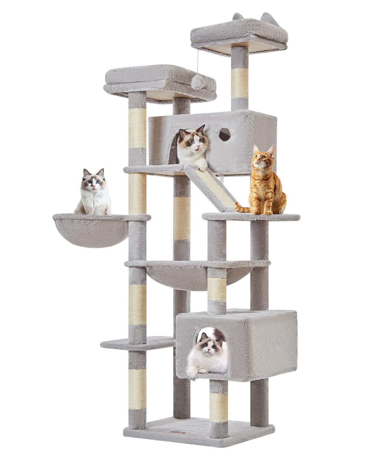 Taoqimiao Cat Tree 71-Inch Indoor Cat Condo | 8 Sisal Posts, 2 Top Perches