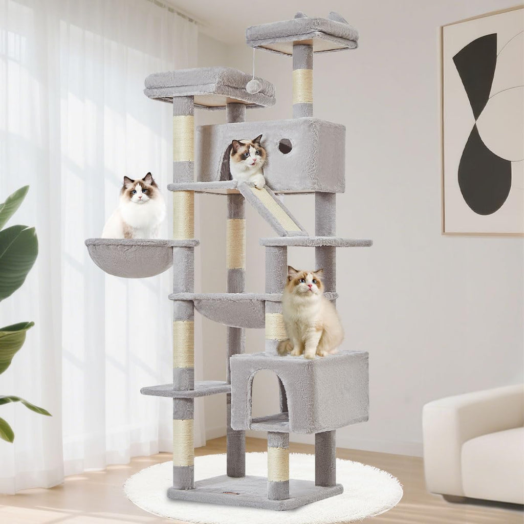 Taoqimiao Cat Tree 71-Inch Indoor Cat Condo | 8 Sisal Posts, 2 Top Perches