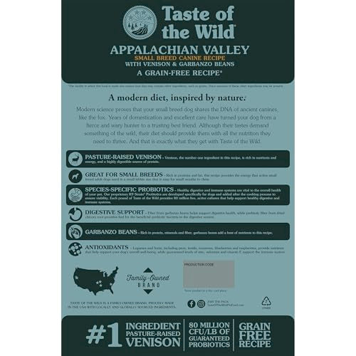 Taste of the Wild Appalachian Valley Small Breed Grain-Free Venison Dry Dog Food — 32% Protein, Real Venison, 28lb