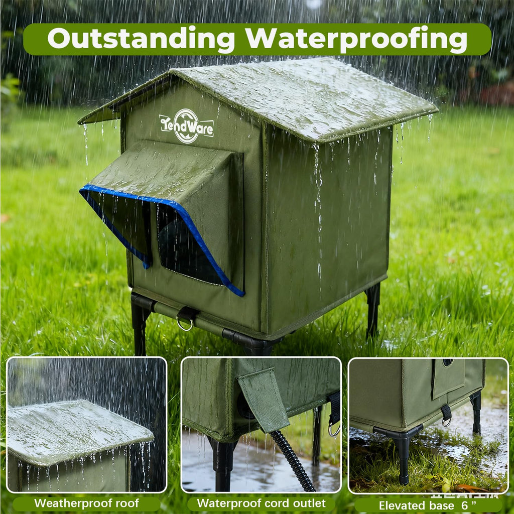 TENDWARE Outdoor Heated Cat House – Elevated Base & Weatherproof Shelter
