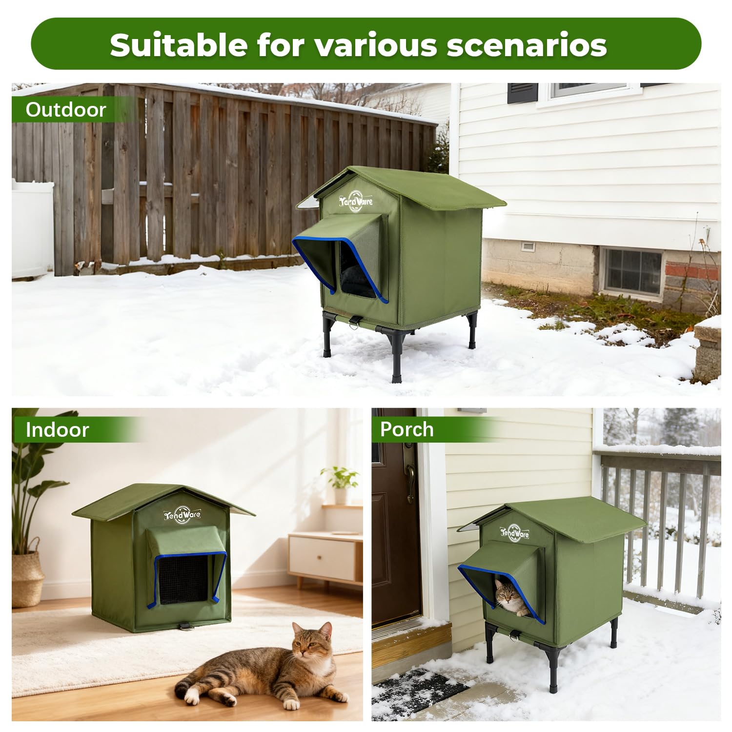 TENDWARE Outdoor Heated Cat House – Elevated Base & Weatherproof Shelter
