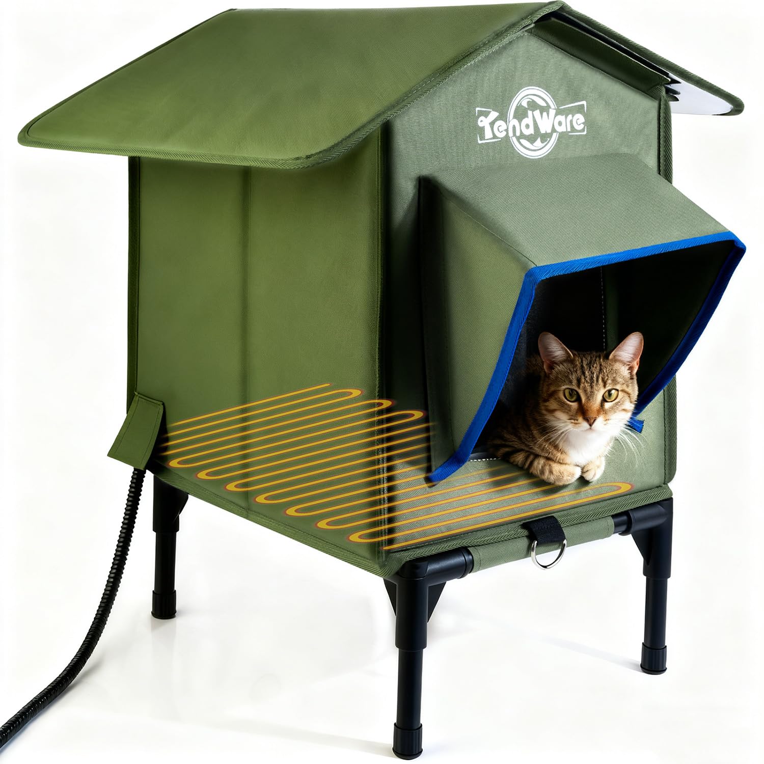 TENDWARE Outdoor Heated Cat House – Elevated Base & Weatherproof Shelter