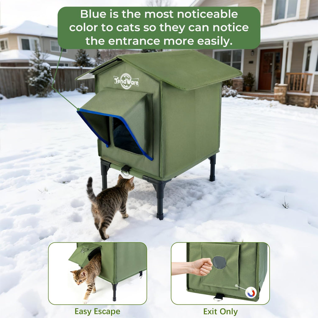 TENDWARE Outdoor Heated Cat House – Elevated Base & Weatherproof Shelter