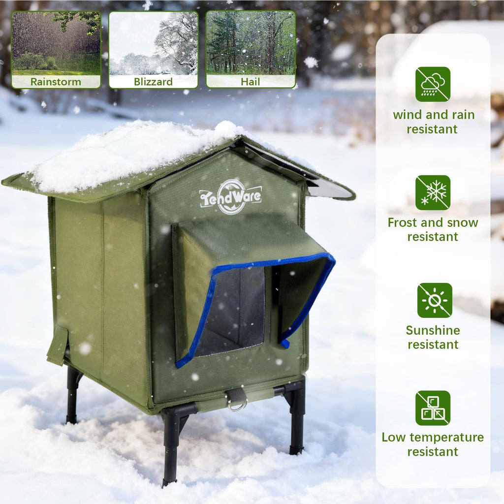 TENDWARE Outdoor Heated Cat House – Elevated Base & Weatherproof Shelter