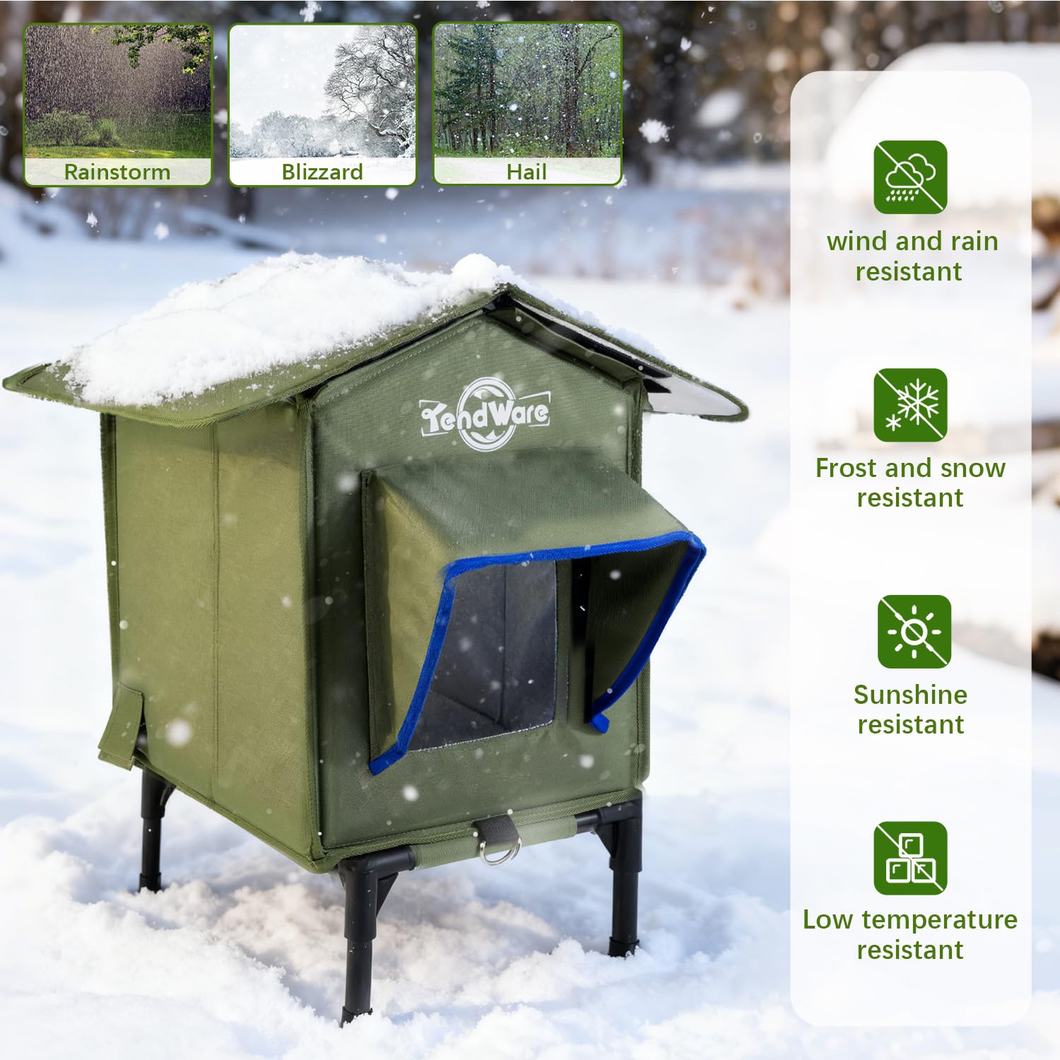 TENDWARE Outdoor Heated Cat House – Elevated Base & Weatherproof Shelter