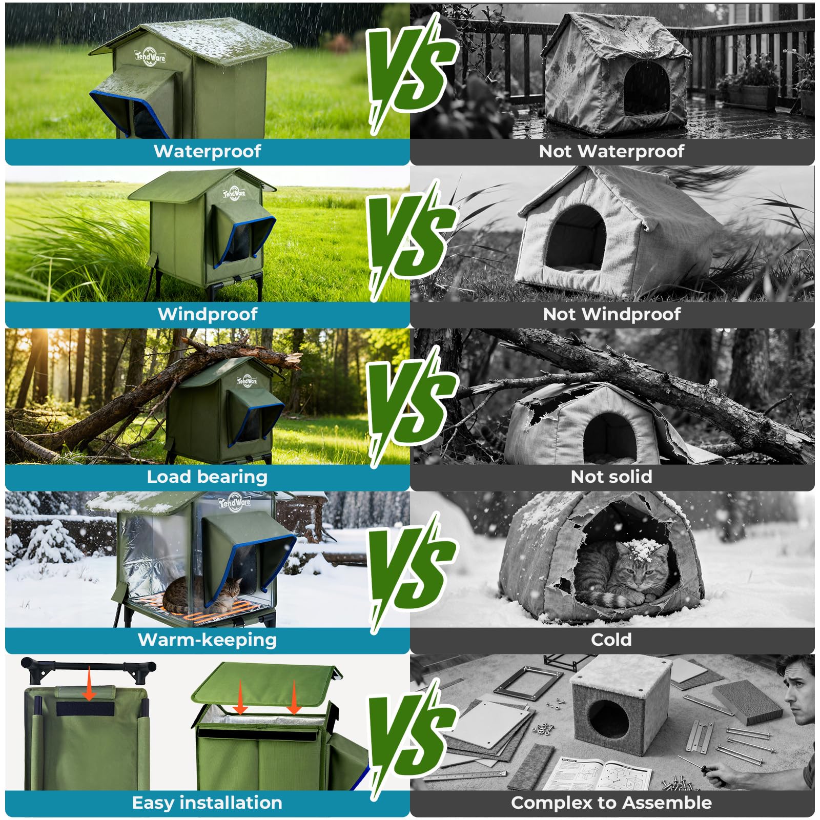 TENDWARE Outdoor Heated Cat House – Elevated Base & Weatherproof Shelter