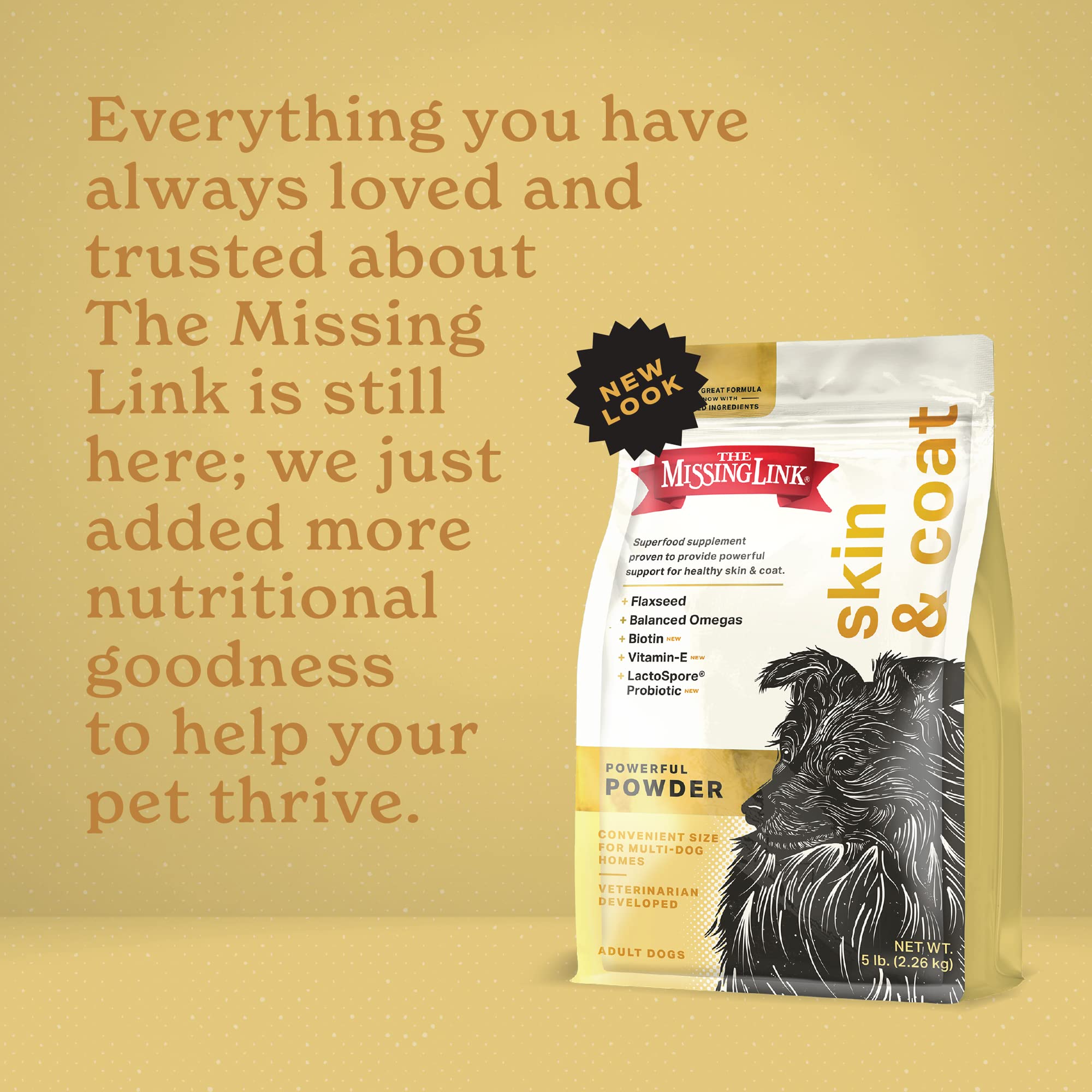 The Missing Link Skin & Coat + Probiotics Supplement for Dogs | 5lb Bag, Healthy Skin, Glossy Coat & Hair Growth