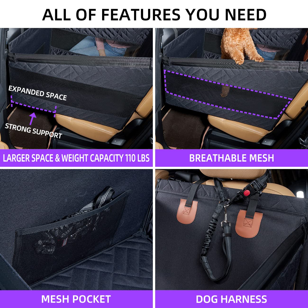 TKYZ Medium Dog Car Seat — Back Seat Extender, Waterproof Large Dog Seat Cover, Car Hammock (Black)