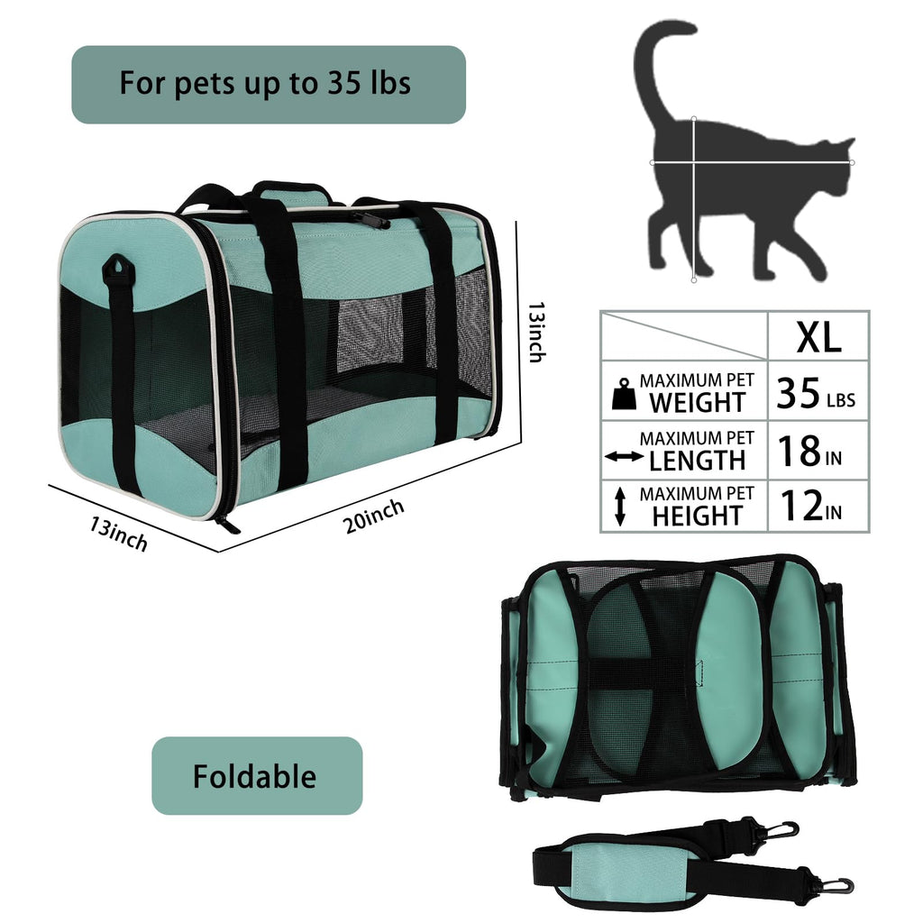 Top tasta Cat Carrier - Soft Sided Pet Carrier Up to 30 lb, Breathable & Collapsible (X-Large, Green)