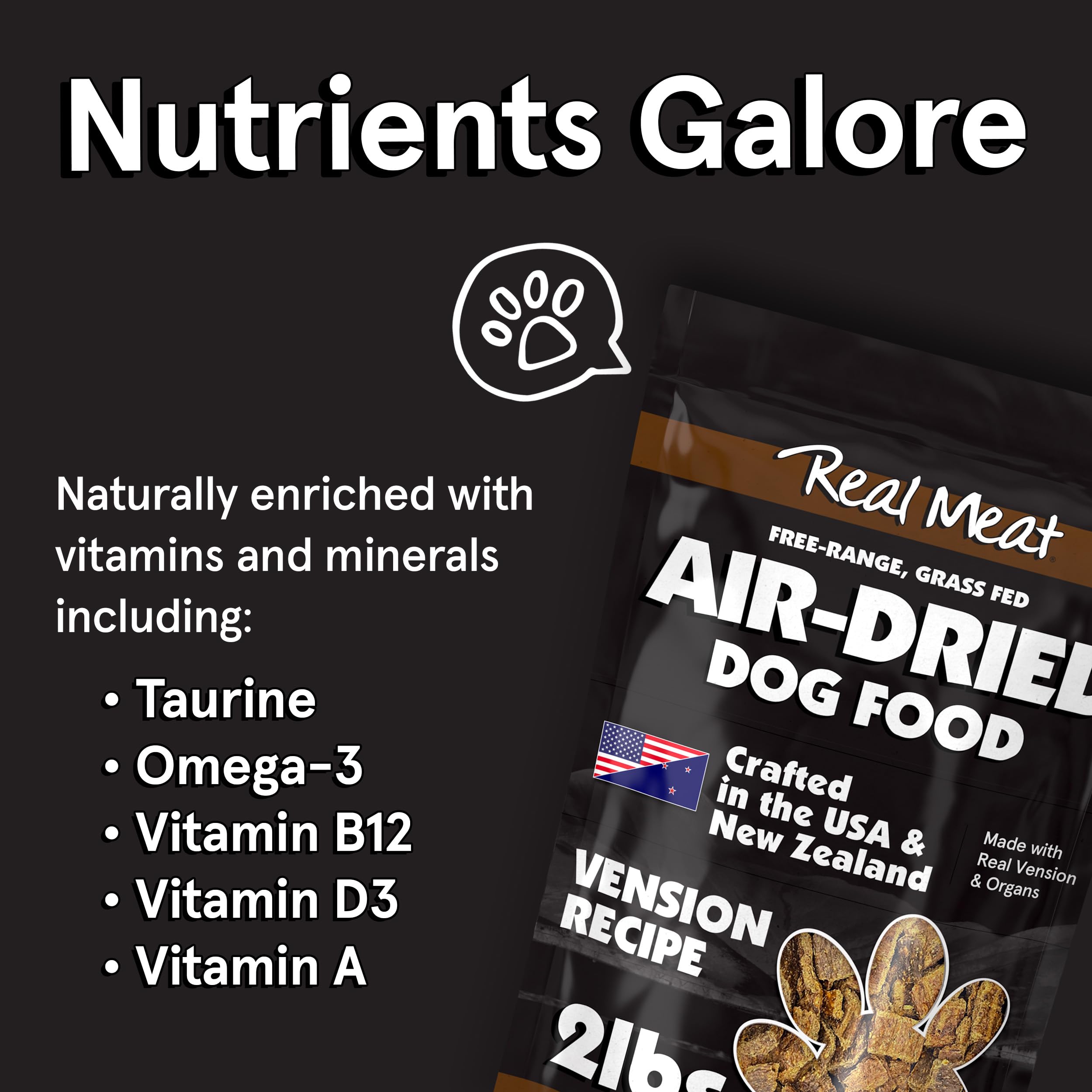 TRMC Real Meat Air Dried Venison Dog Food – 2lb, USA-Crafted Grain-Free High-Protein