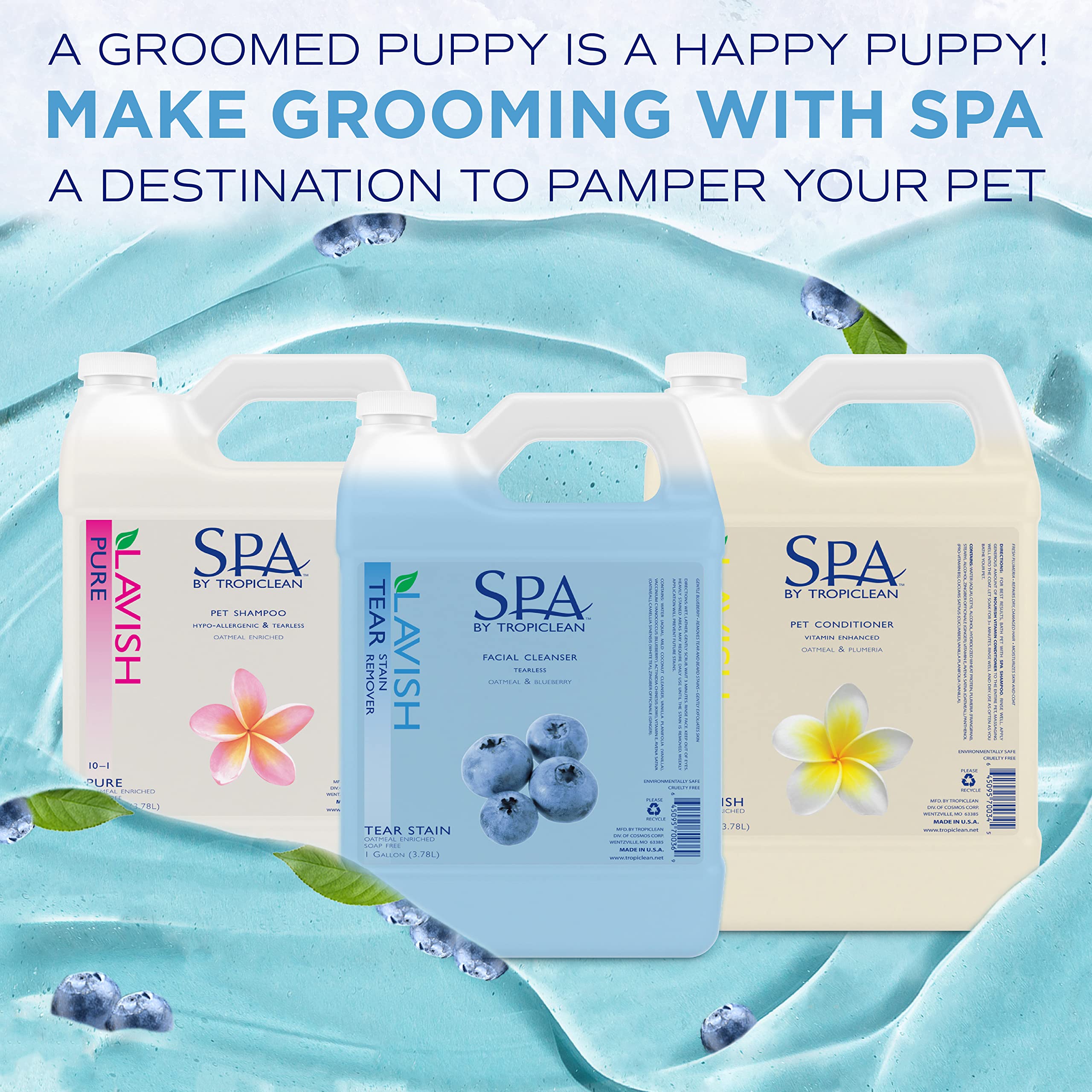 TropiClean SPA Tear Stain Remover for Dogs | Blueberry Facial Shampoo, Tearless & Whitening – Made in USA | 1 Gallon