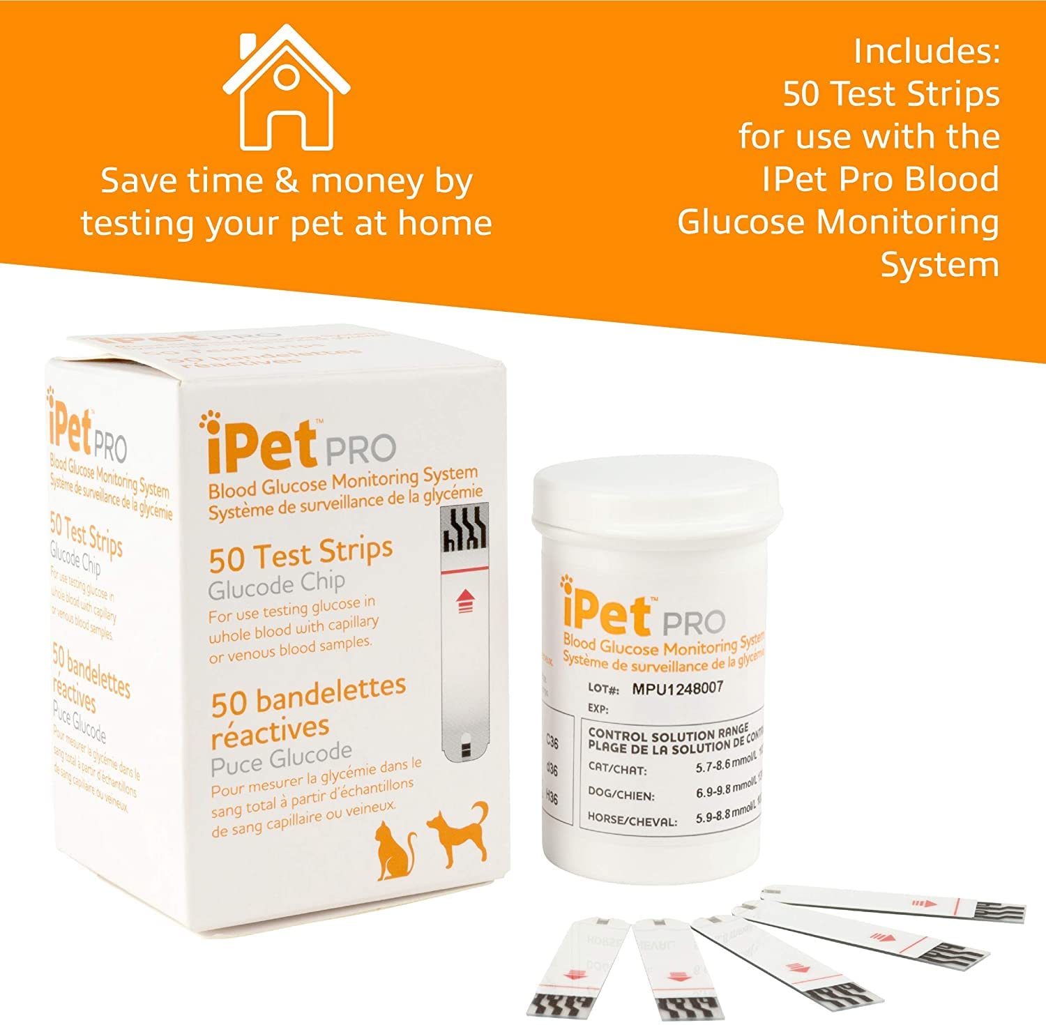 UltiCare iPet PRO Blood Glucose Test Strips — 50 Count for Home Pet Monitoring