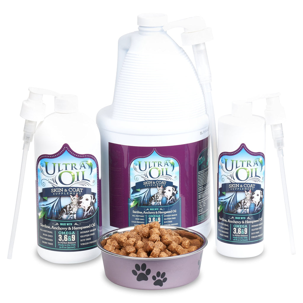 Ultra Oil Skin & Coat Supplement for Dogs & Cats — Hemp Seed, Flaxseed, Grape Seed & Fish Oils — 128 oz