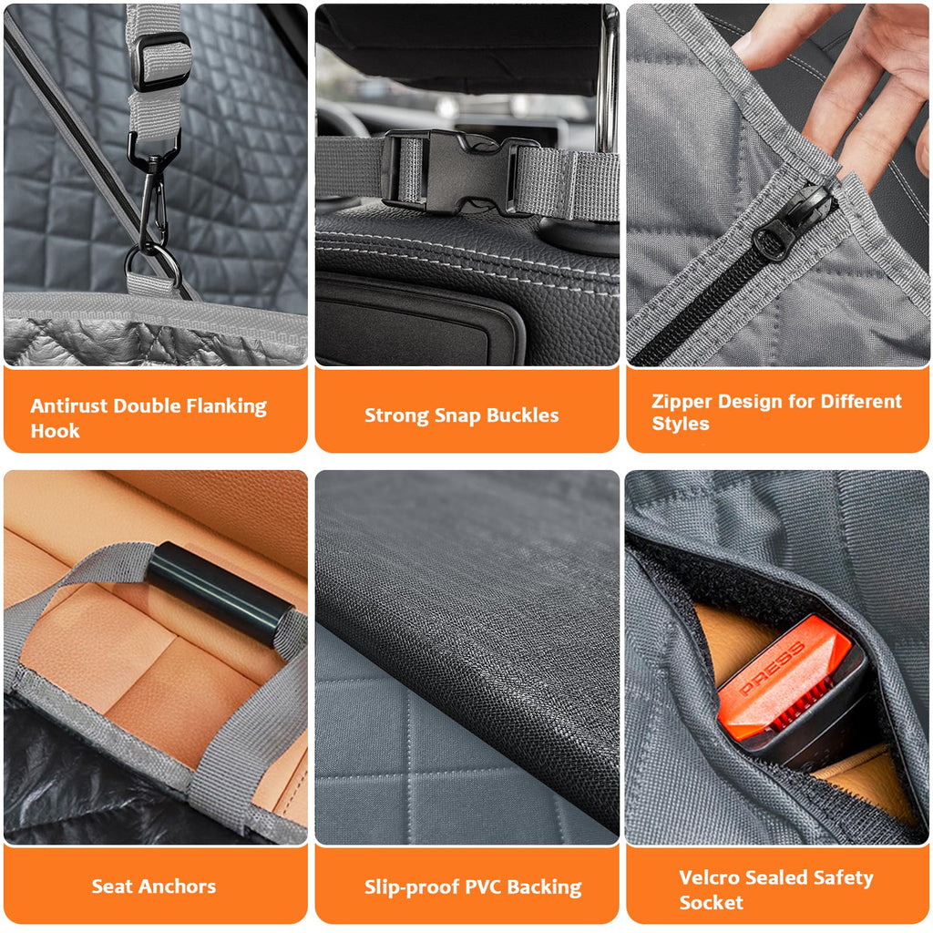URPOWER 6-in-1 Dog Car Seat Cover – Waterproof Back Seat Protector