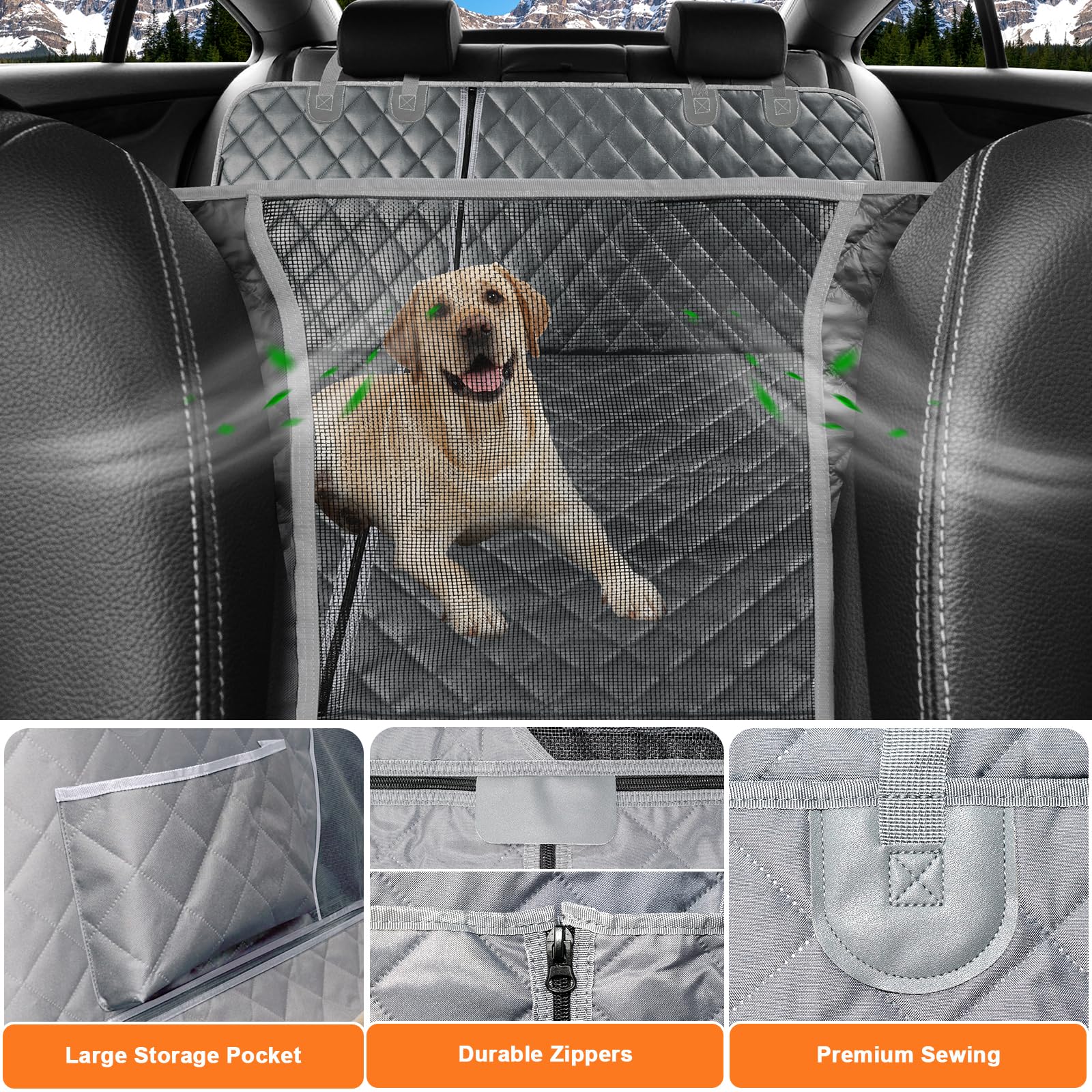 URPOWER 6-in-1 Dog Car Seat Cover – Waterproof Back Seat Protector