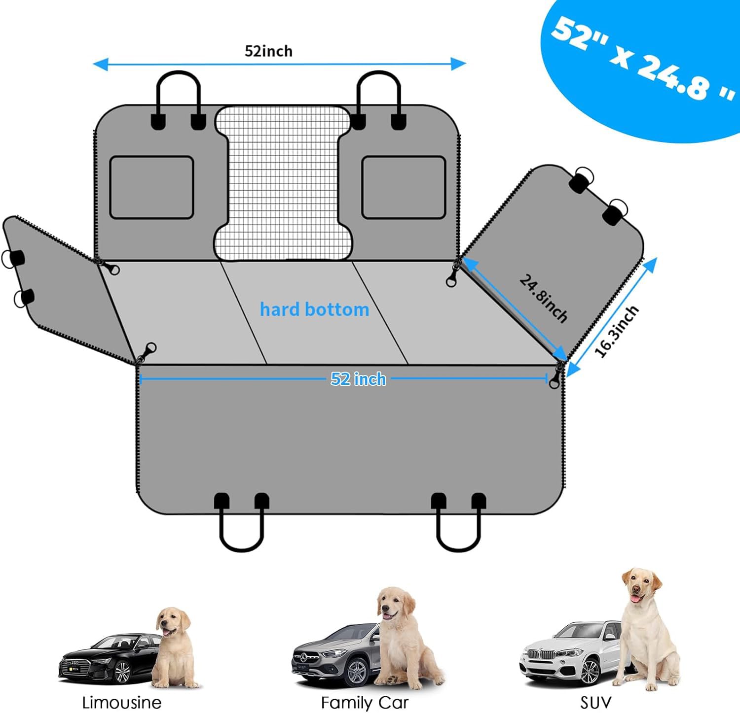URPOWER Back Seat Extender for Dogs – Hard Bottom Car Seat Cover, 550 lbs Capacity, Waterproof Hammock with Mesh Window