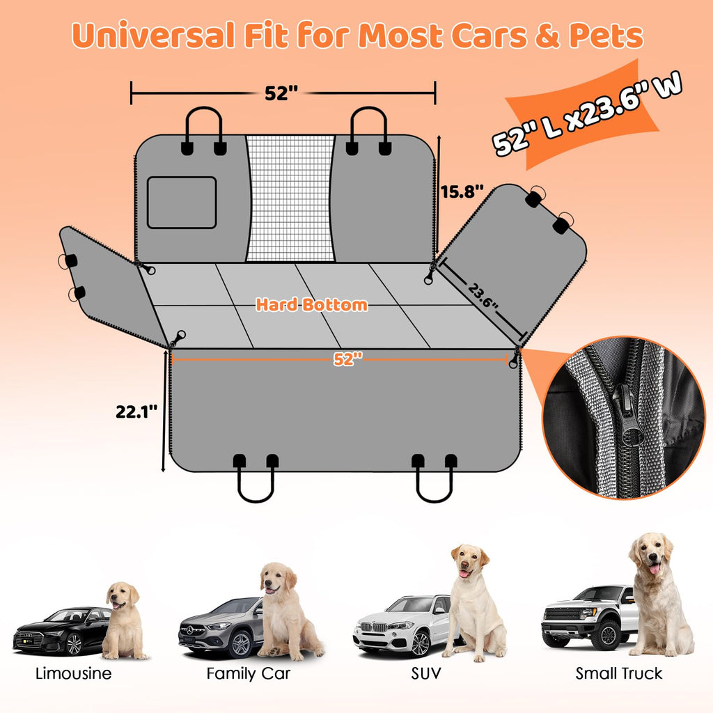 URPOWER Backseat Extender for Dogs — Hard Bottom Car Seat Cover & Hammock for Cars & SUVs