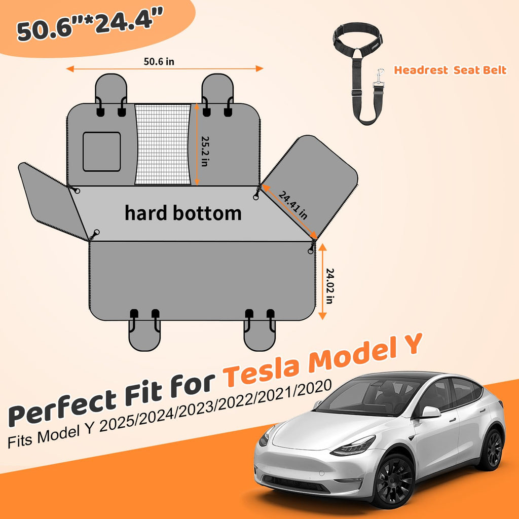 URPOWER Dog Back Seat Extender for Tesla Model Y/Juniper (2025+): Waterproof Hard Bottom Hammock, 400 lb Capacity
