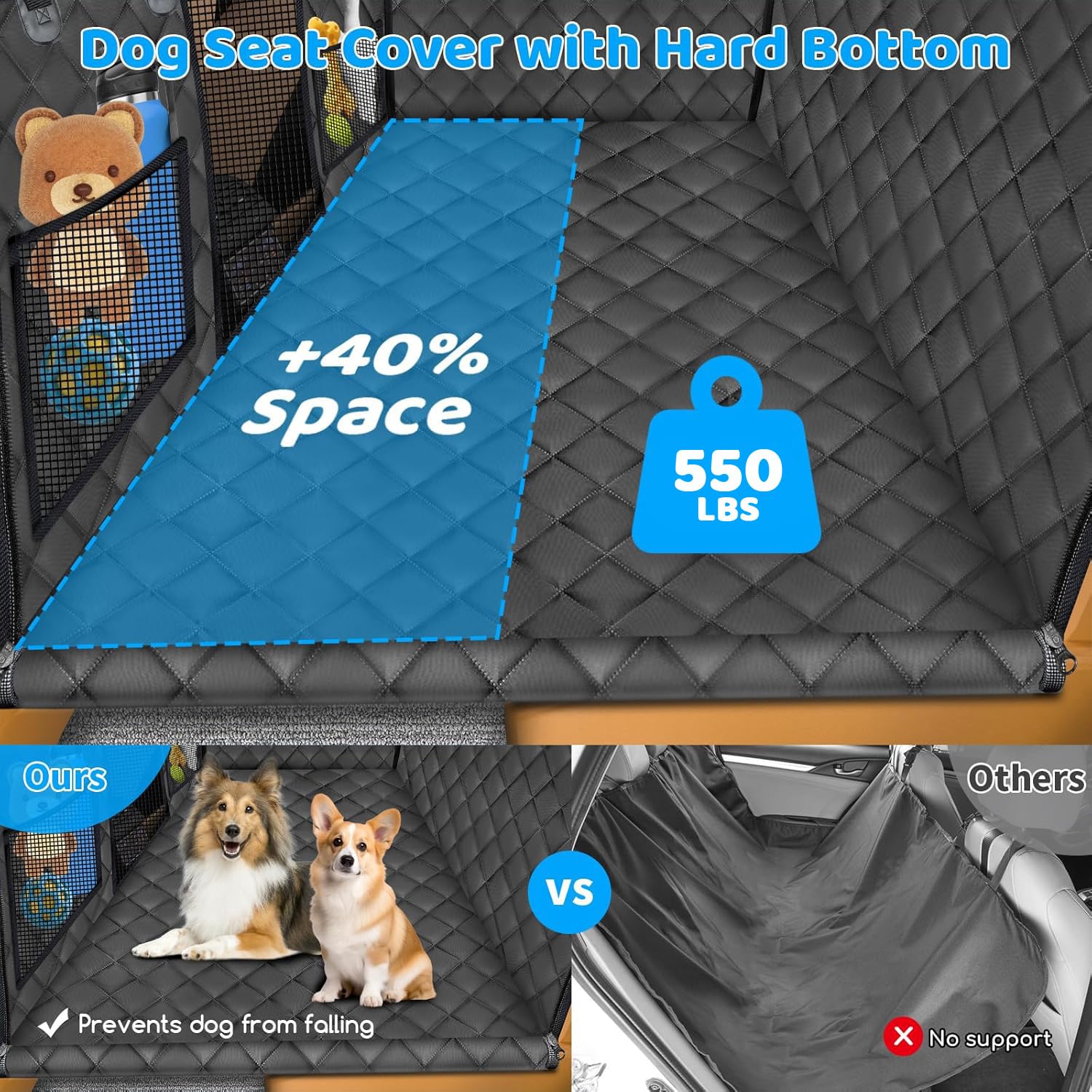 URPOWER Back Seat Extender for Dogs – Hard Bottom Car Seat Cover, 550 lbs Capacity, Waterproof Hammock with Mesh Window