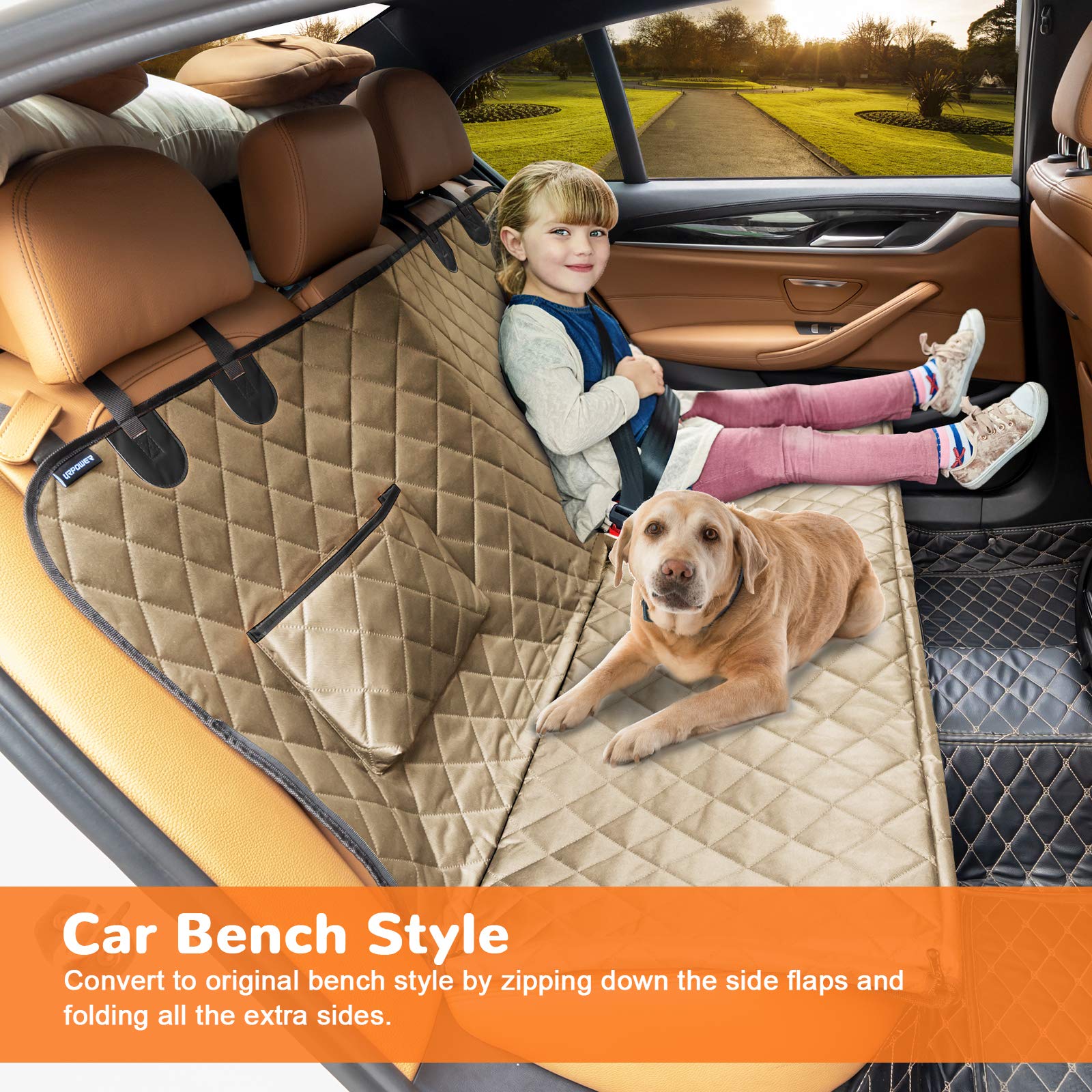 URPOWER Dog Car Seat Cover for Trucks – Waterproof Hammock with Side Flaps (600D, Heavy Duty)