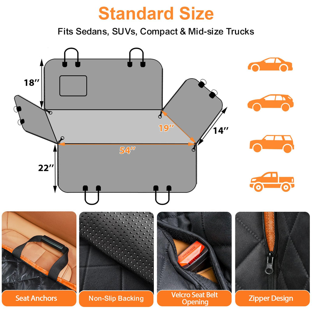 URPOWER Dog Car Seat Cover – 100% Waterproof Hammock, Nonslip, Easy Install