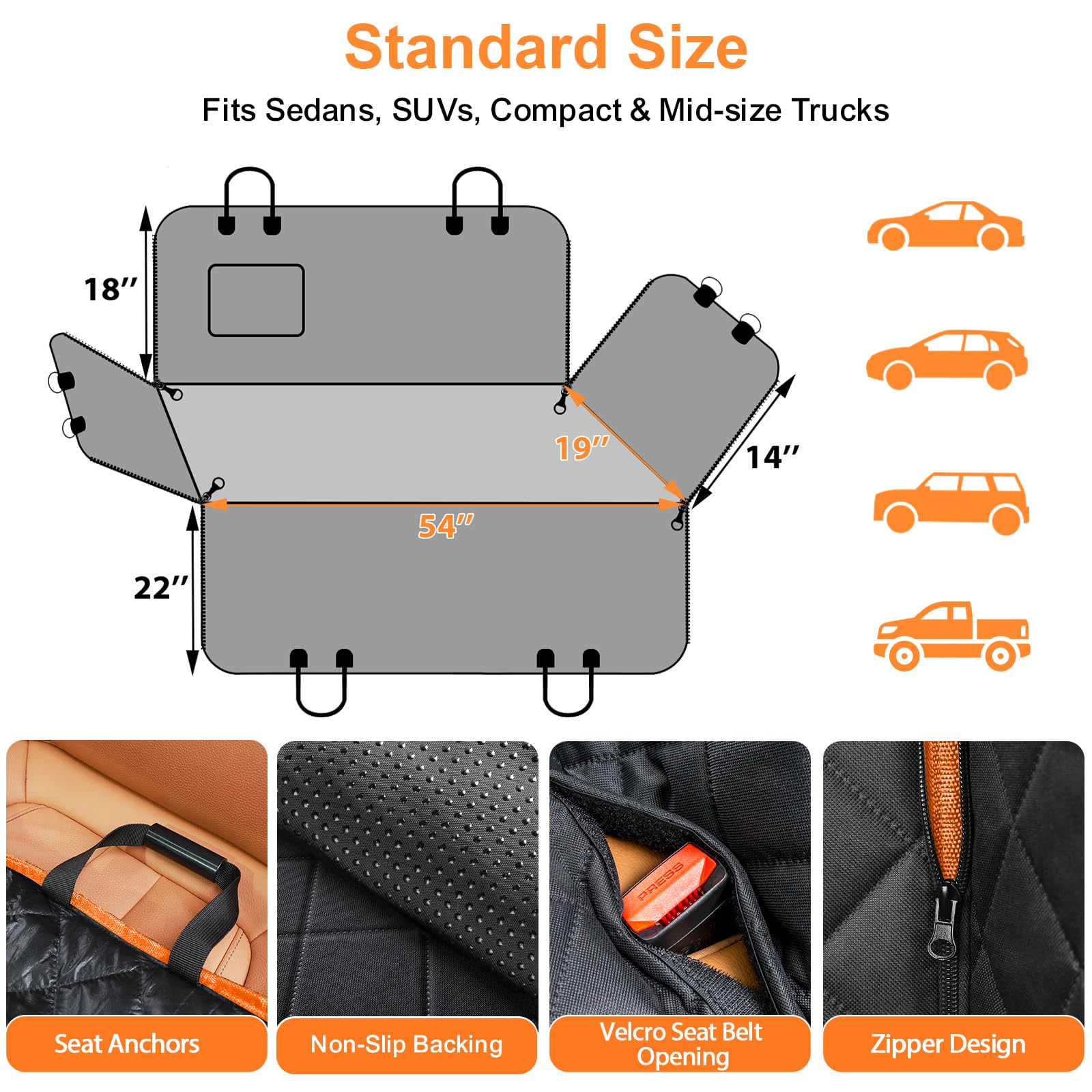 URPOWER Dog Car Seat Cover – 100% Waterproof Hammock, Nonslip, Easy Install