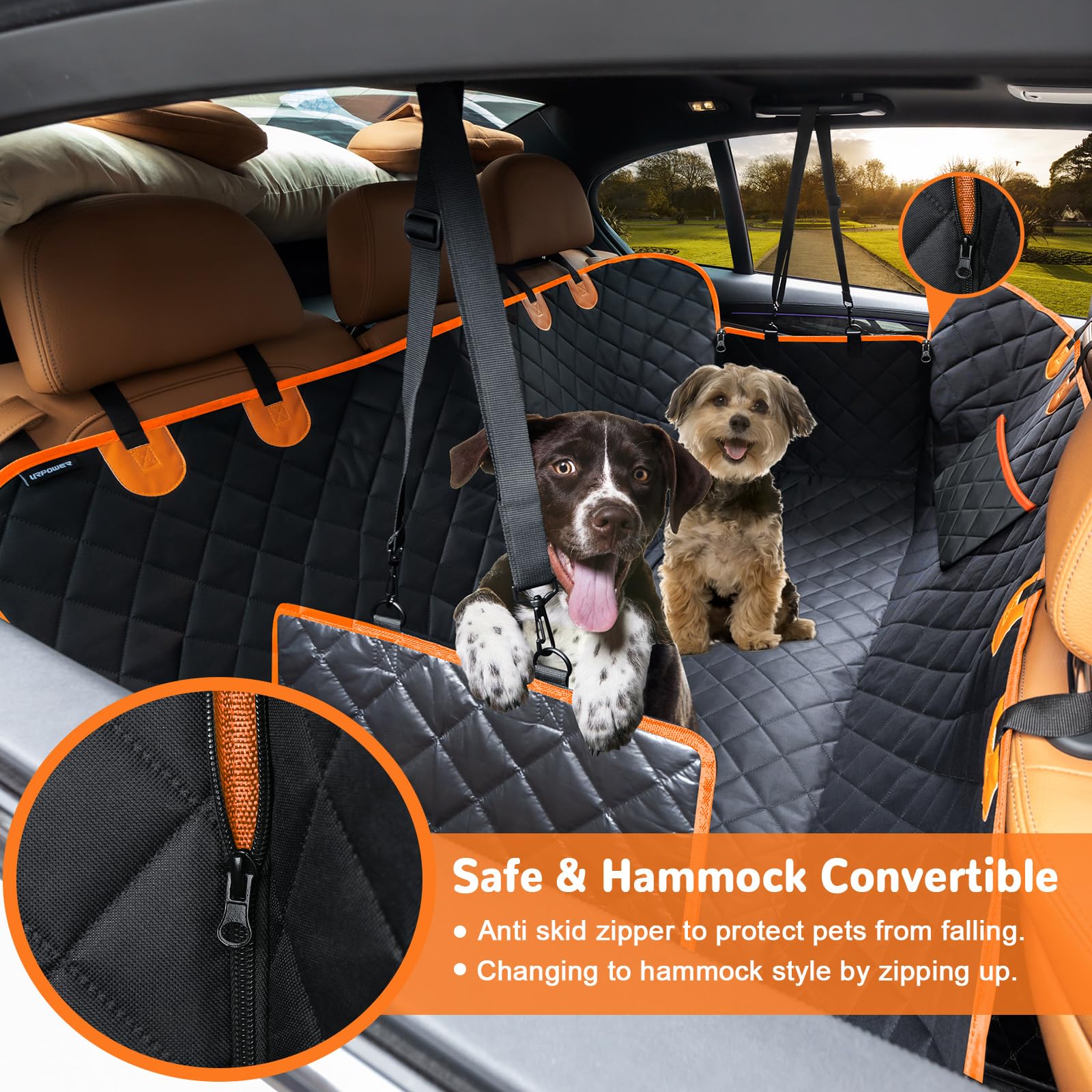 URPOWER Dog Car Seat Cover – 100% Waterproof Hammock, Nonslip, Easy Install