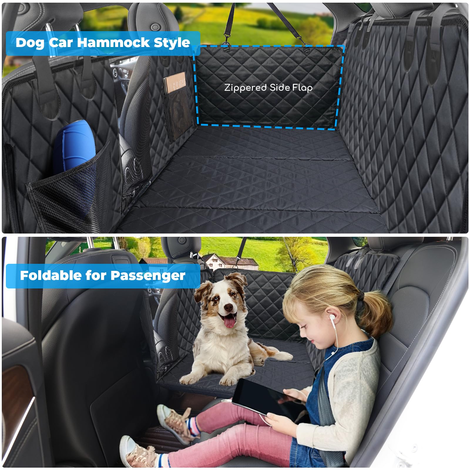 URPOWER Back Seat Extender for Dogs – Hard Bottom Car Seat Cover, 550 lbs Capacity, Waterproof Hammock with Mesh Window