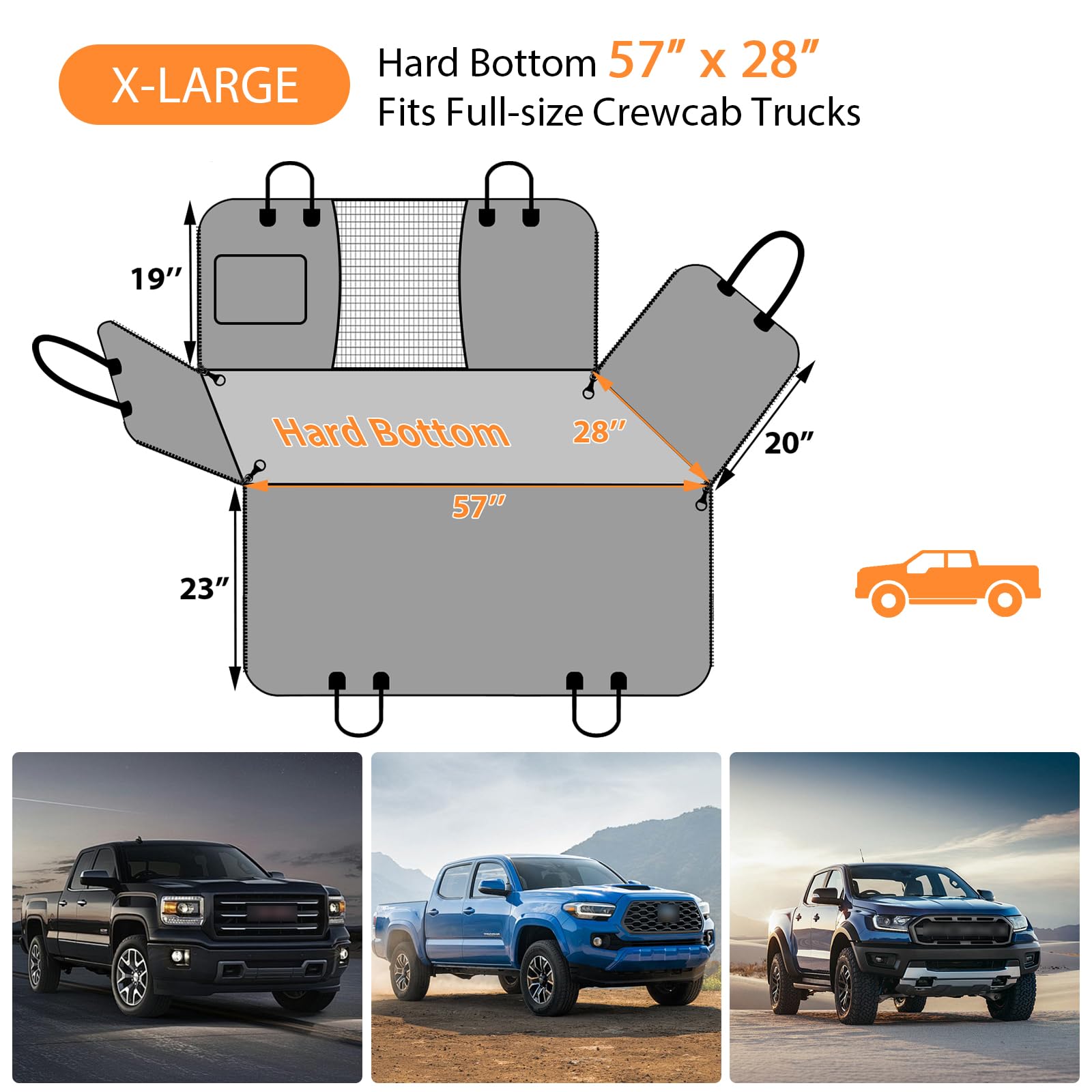 URPOWER XL Backseat Extender for Dogs — Hard Bottom Seat Cover for Full-Size Trucks