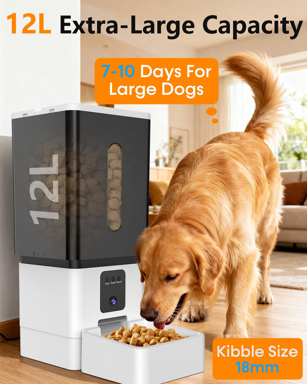 UTCG Automatic Dog Feeder Large Breed 12L/50 Cups — HD Camera, 5G WiFi
