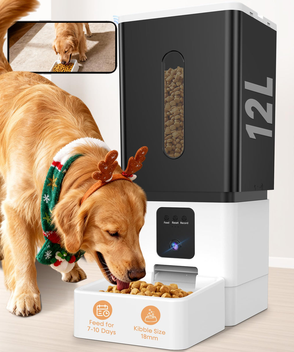 UTCG Automatic Dog Feeder Large Breed 12L/50 Cups — HD Camera, 5G WiFi