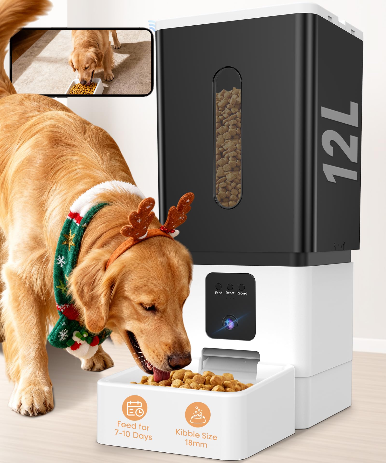UTCG Automatic Dog Feeder Large Breed 12L/50 Cups — HD Camera, 5G WiFi