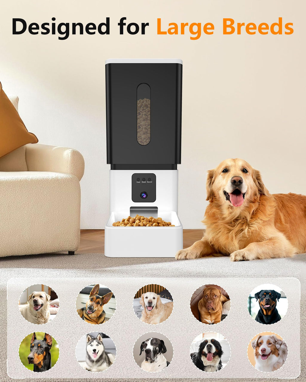 UTCG Automatic Dog Feeder Large Breed 12L/50 Cups — HD Camera, 5G WiFi