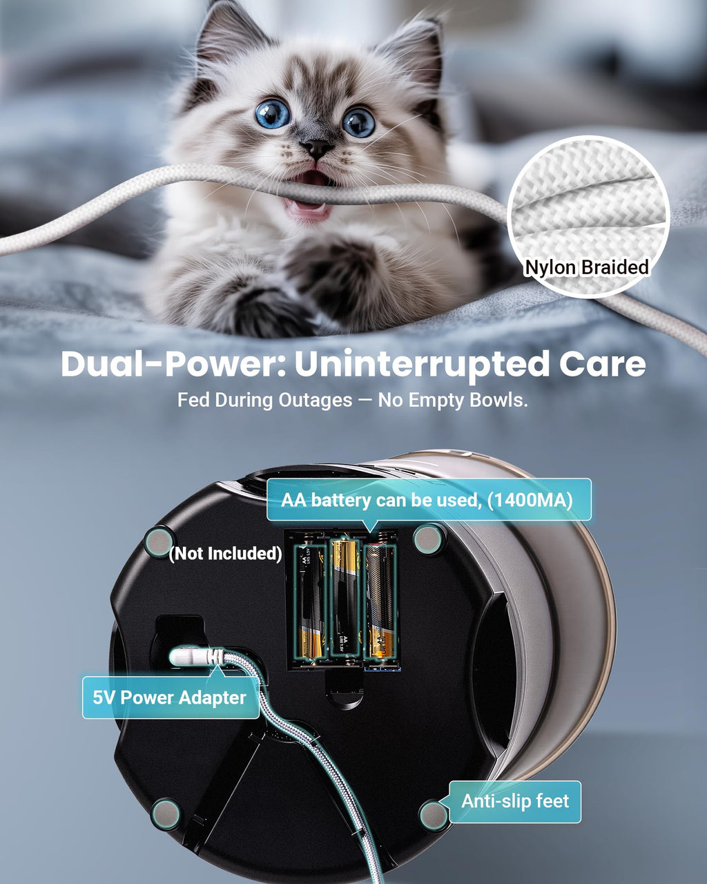 Vacqueen Automatic Cat Feeder for 3 Cats — 6L Smart WiFi Dispenser with Anti-Jam & Voice Recorder