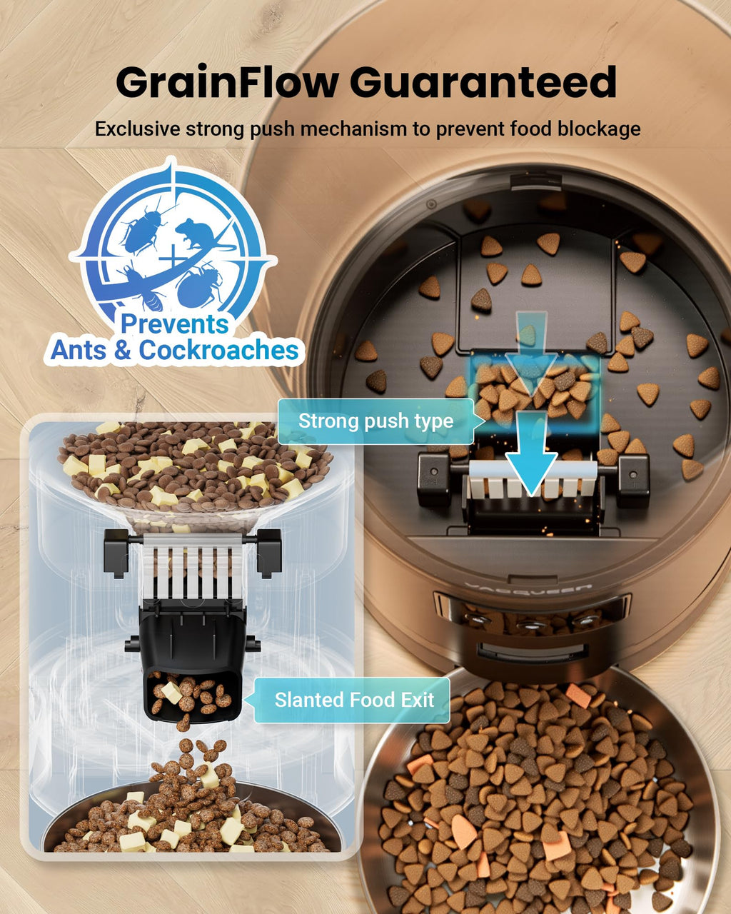 Vacqueen Automatic Cat Feeder for 3 Cats — 6L Smart WiFi Dispenser with Anti-Jam & Voice Recorder