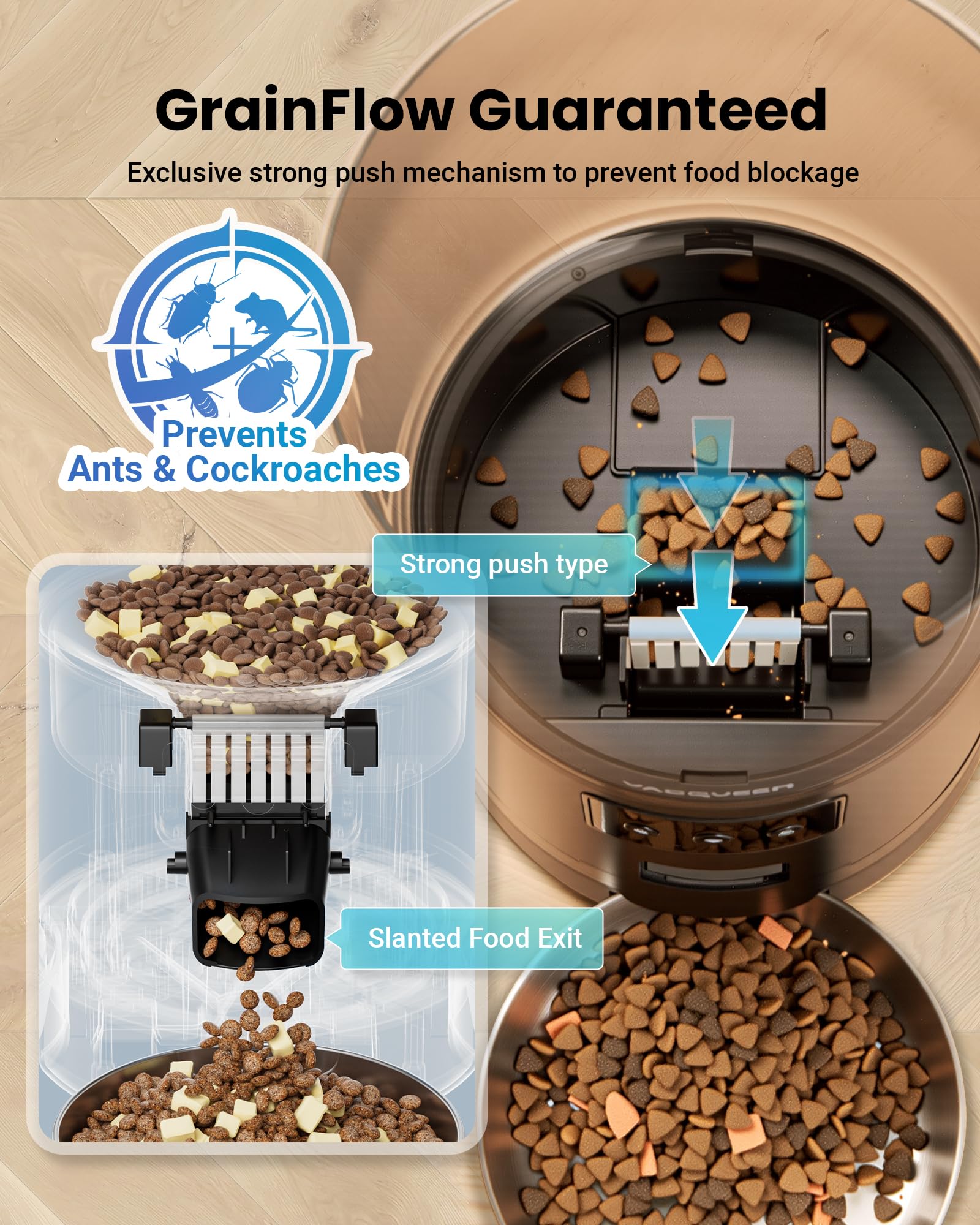 Vacqueen Automatic Cat Feeder for 3 Cats — 6L Smart WiFi Dispenser with Anti-Jam & Voice Recorder