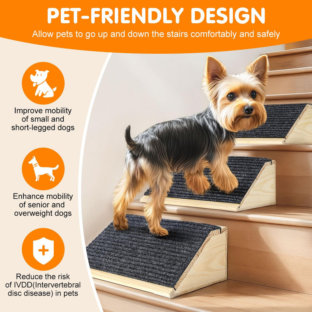 VavoPaw Dog Ramp for Stairs – Non-Slip Wooden Pet Steps (2-Pack, Light Wood)