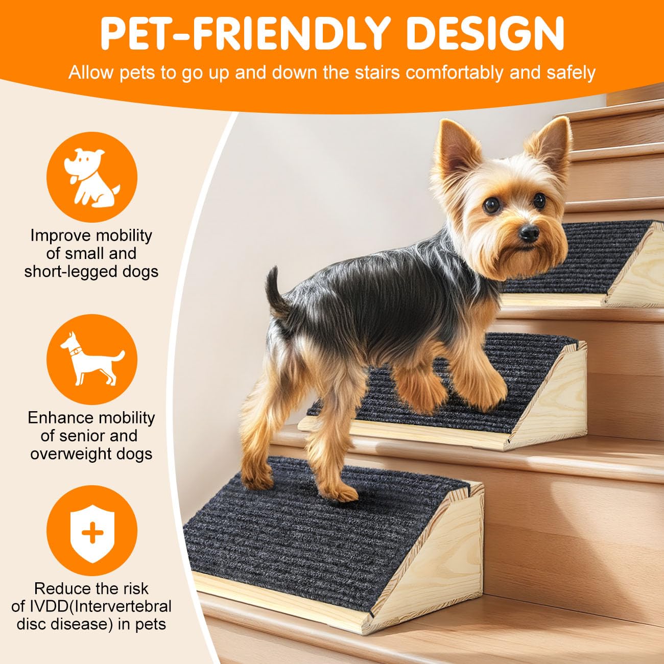 VavoPaw Dog Ramp for Stairs – Non-Slip Wooden Pet Steps (2-Pack, Light Wood)