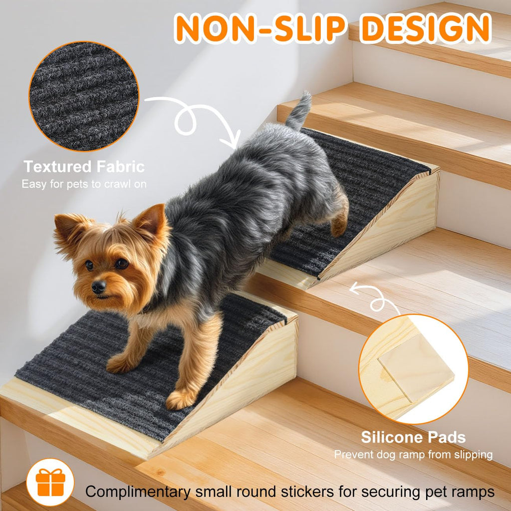 VavoPaw Dog Ramp for Stairs – Non-Slip Wooden Pet Steps (2-Pack, Light Wood)