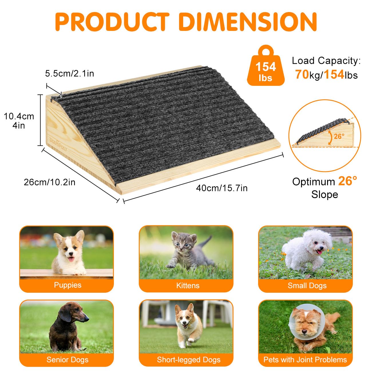 VavoPaw Dog Ramp for Stairs – Non-Slip Wooden Pet Steps (2-Pack, Light Wood)
