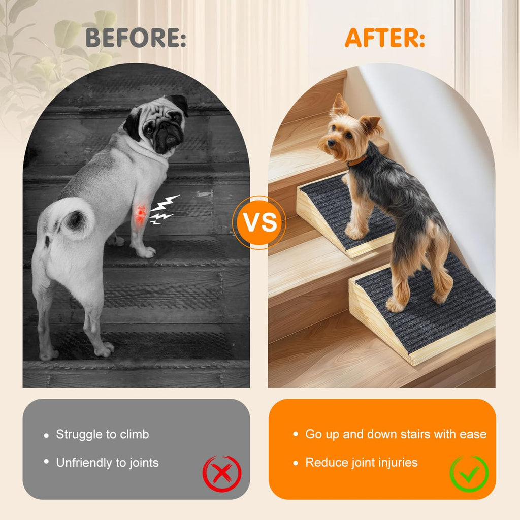 VavoPaw Dog Ramp for Stairs – Non-Slip Wooden Pet Steps (2-Pack, Light Wood)